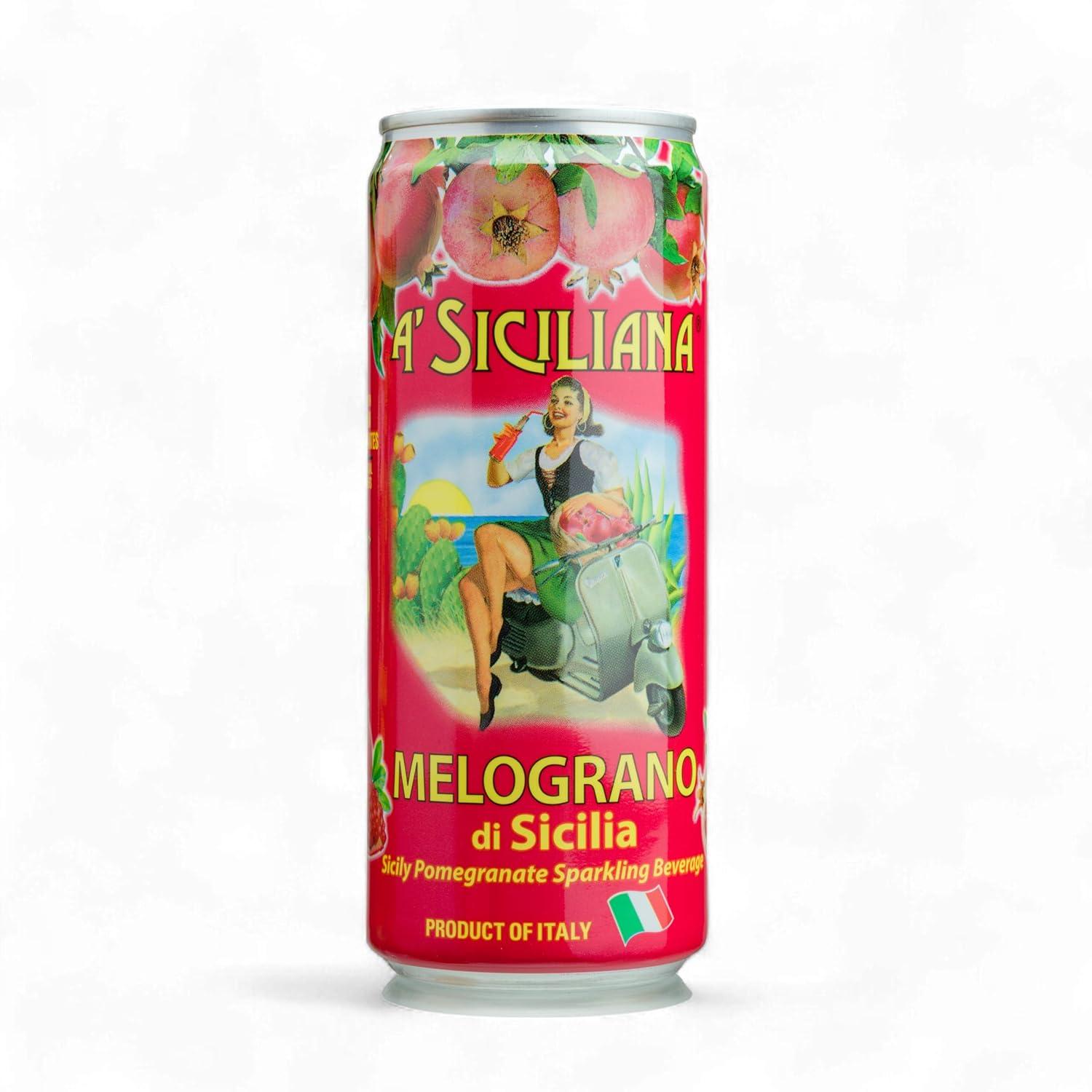 image:imageA Siciliana Sicilian Drink Melograno Refreshing and Delicious Italian Soda made with Sicilian Pomegranate Authentic Imported Italian Beverage Melograno Soda 24 Pack of 1115 fl oz CansMelograno