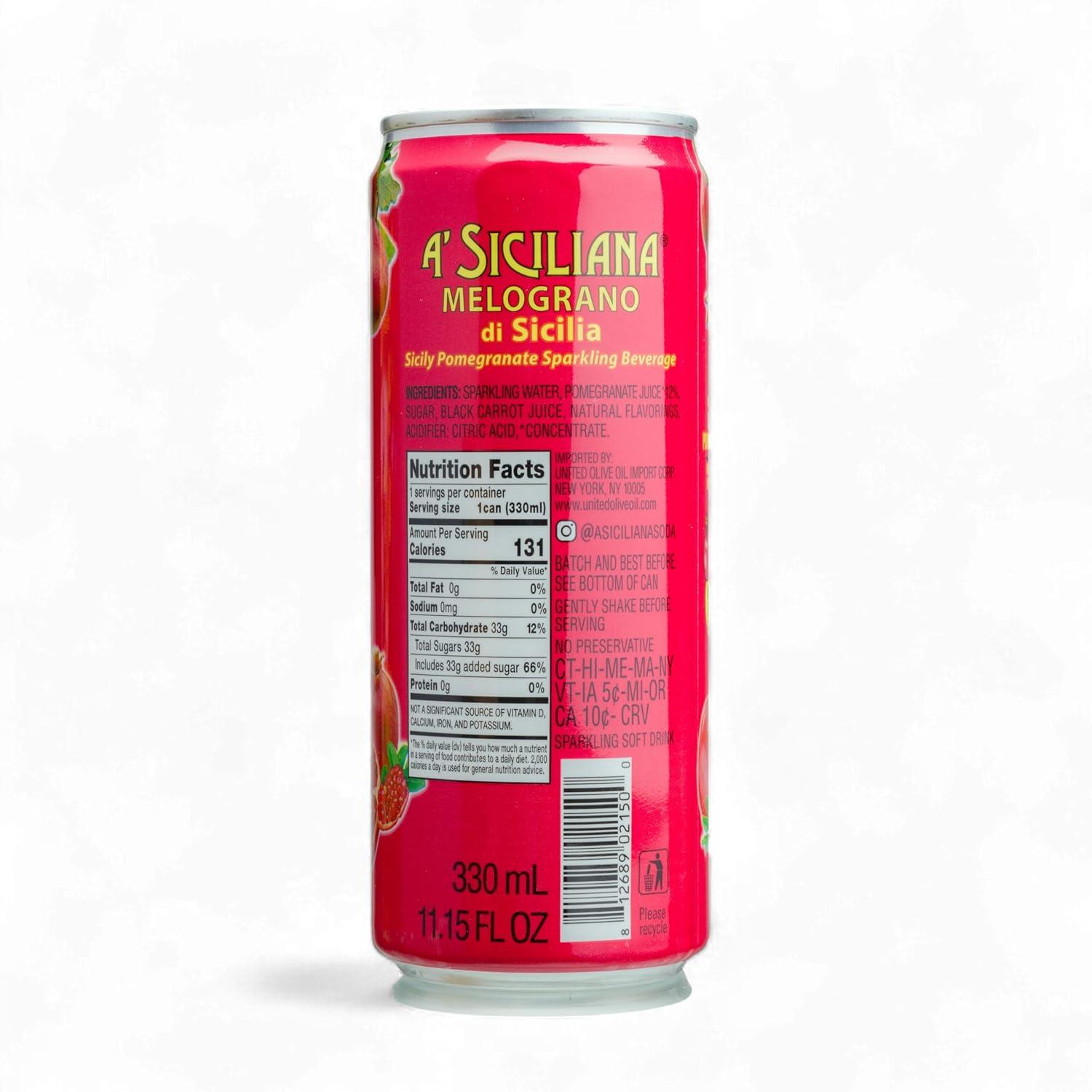 image:imageA Siciliana Sicilian Drink Melograno Refreshing and Delicious Italian Soda made with Sicilian Pomegranate Authentic Imported Italian Beverage Melograno Soda 24 Pack of 1115 fl oz CansMelograno