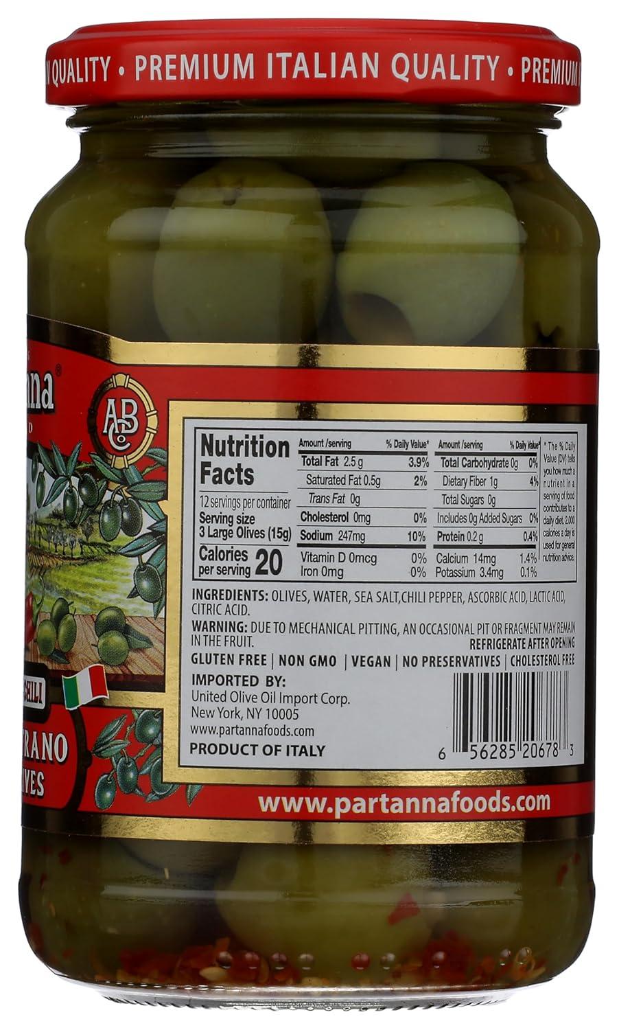 image:imagePartanna Mediterranean Pitted Olive Mix Authentic Sicilian Premium Handpicked SnackingAperitifEntertainingHeartHealthy Keto amp Paleo Product Of Italy 19 oz JarChili Pitted Olives