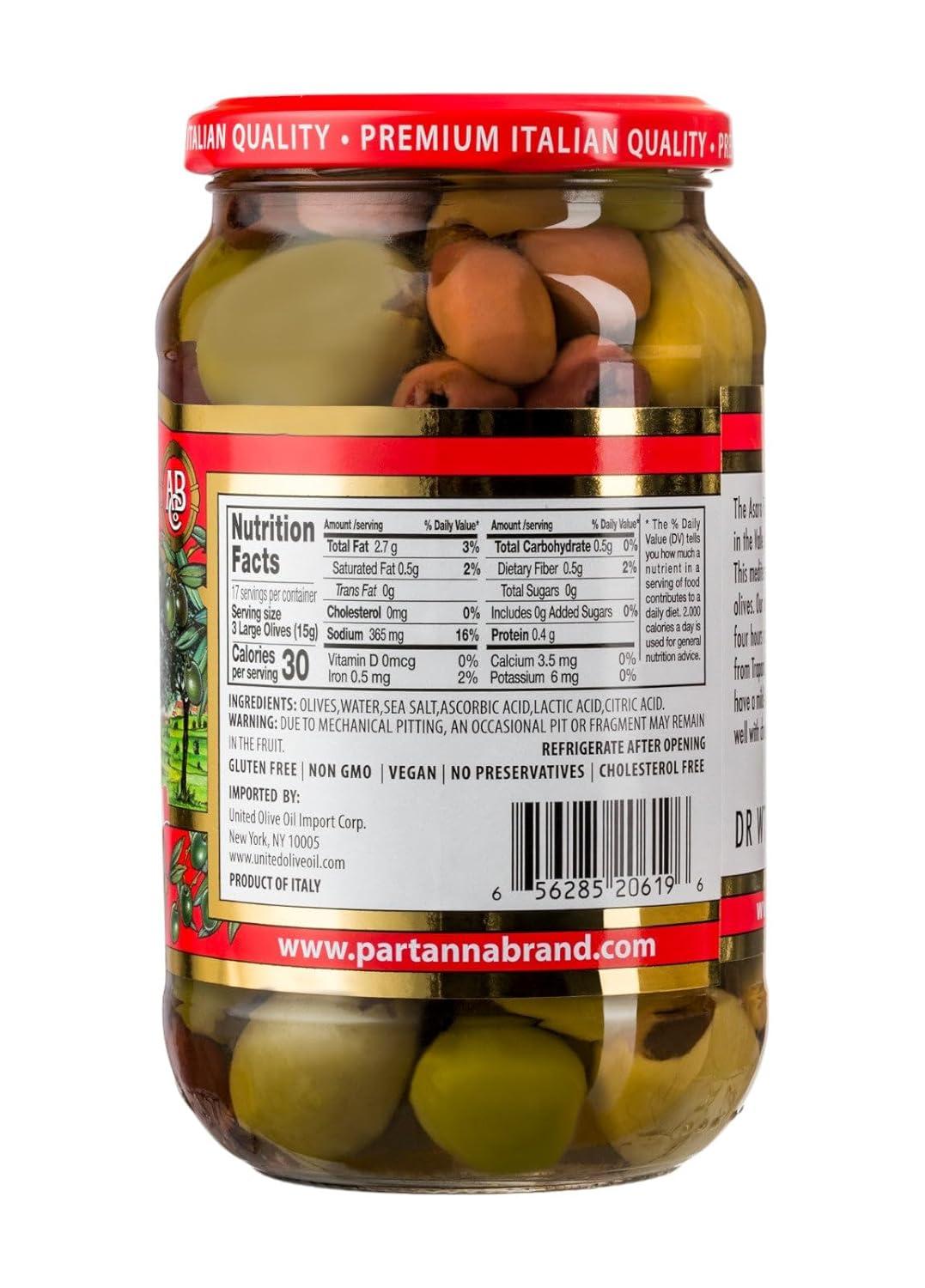 image:imagePartanna Mediterranean Pitted Olive Mix Authentic Sicilian Premium Handpicked SnackingAperitifEntertainingHeartHealthy Keto amp Paleo Product Of Italy 19 oz JarMediterranean Pitted Olive Mix