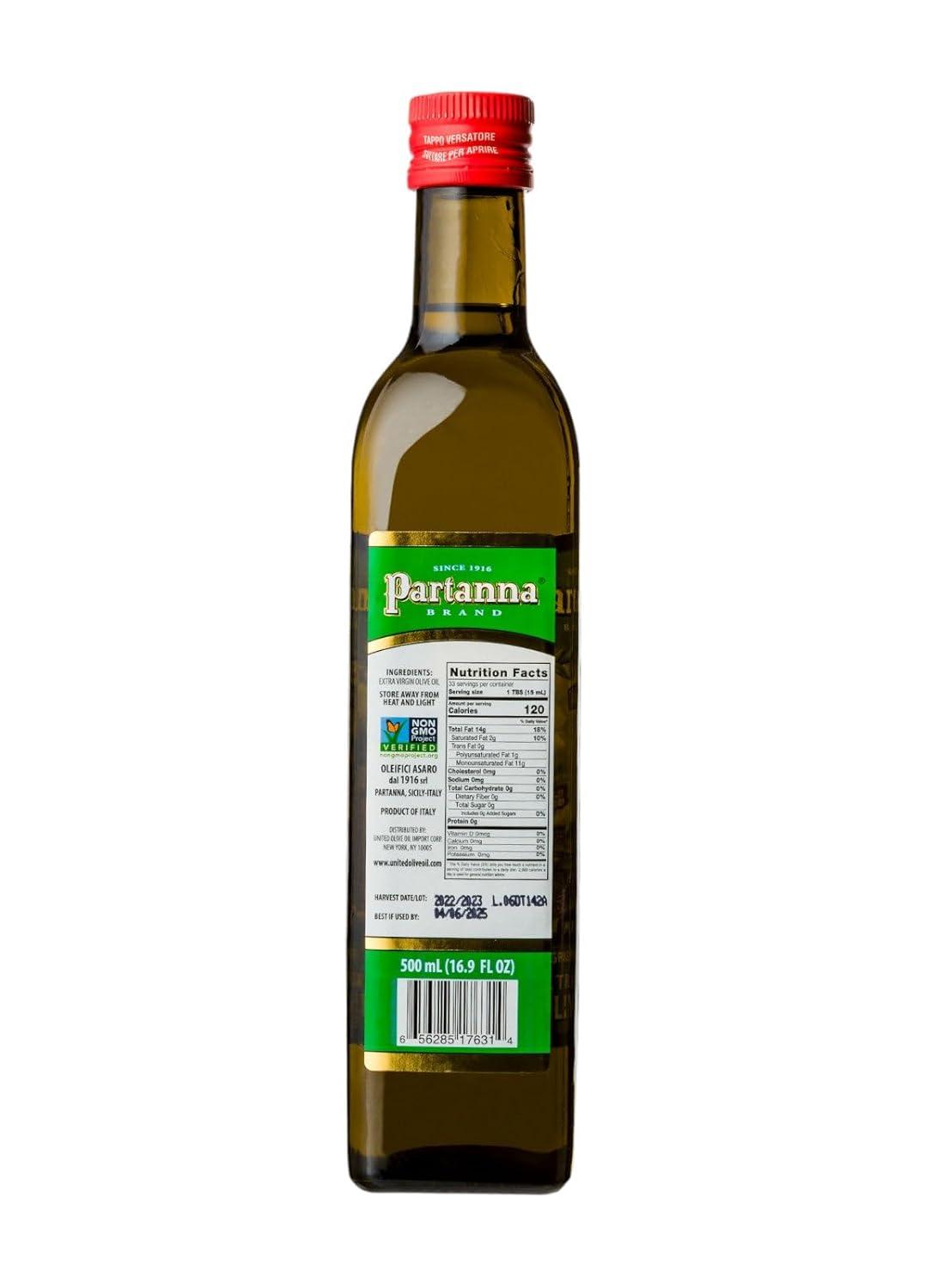 image:imagePartanna Robust Extra Virgin Olive Oil Premium Castelvetrano Olive Oil Harvested in Sicily Pure Authentic Italian Monovarietal Rich in Flavor First Cold Pressed 169oz 500 ML GlassMedium Olive Oil