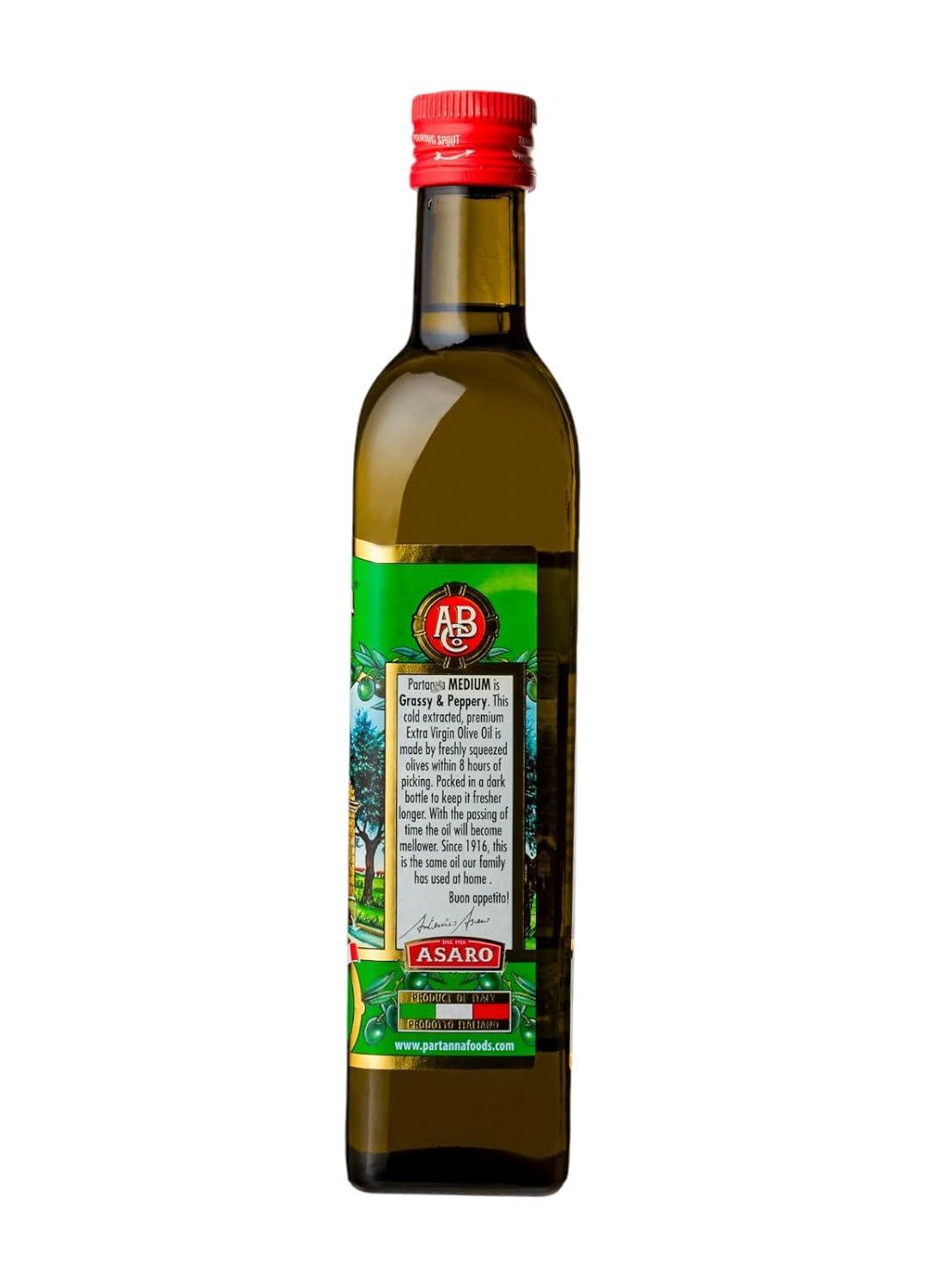 image:imagePartanna Robust Extra Virgin Olive Oil Premium Castelvetrano Olive Oil Harvested in Sicily Pure Authentic Italian Monovarietal Rich in Flavor First Cold Pressed 169oz 500 ML GlassMedium Olive Oil
