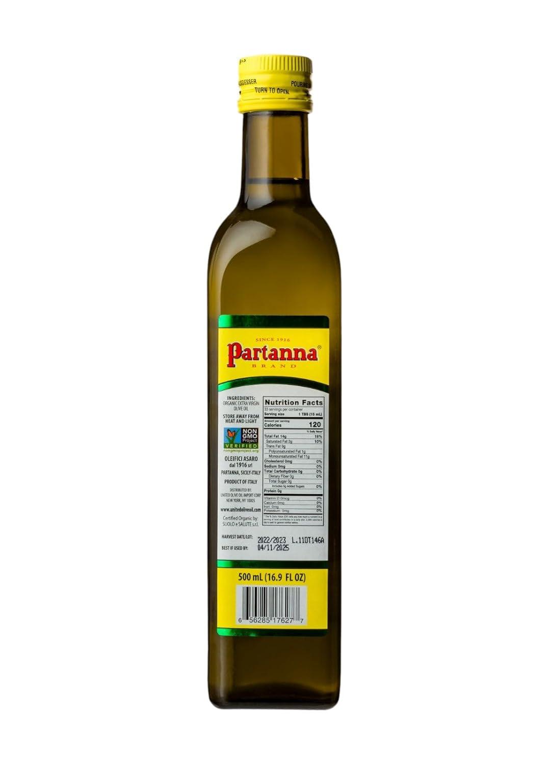 image:imagePartanna Everyday Organic Extra Virgin Olive Oil Premium Organic Castelvetrano Oil Harvested in Sicily Pure Authentic Italian Monovarietal Rich in Flavor and Tradition 169 oz 500 ML169 fl oz